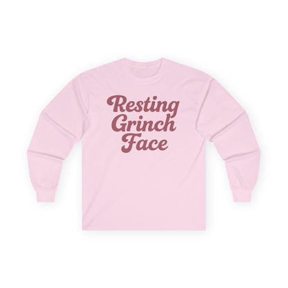 Resting Grinch Face Tee, Christmas Gift Shirt for Adults, Funny Holiday Graphic Top, Xmas Long Sleeve Tshirt, Unisex Cotton Apparel, Grinch