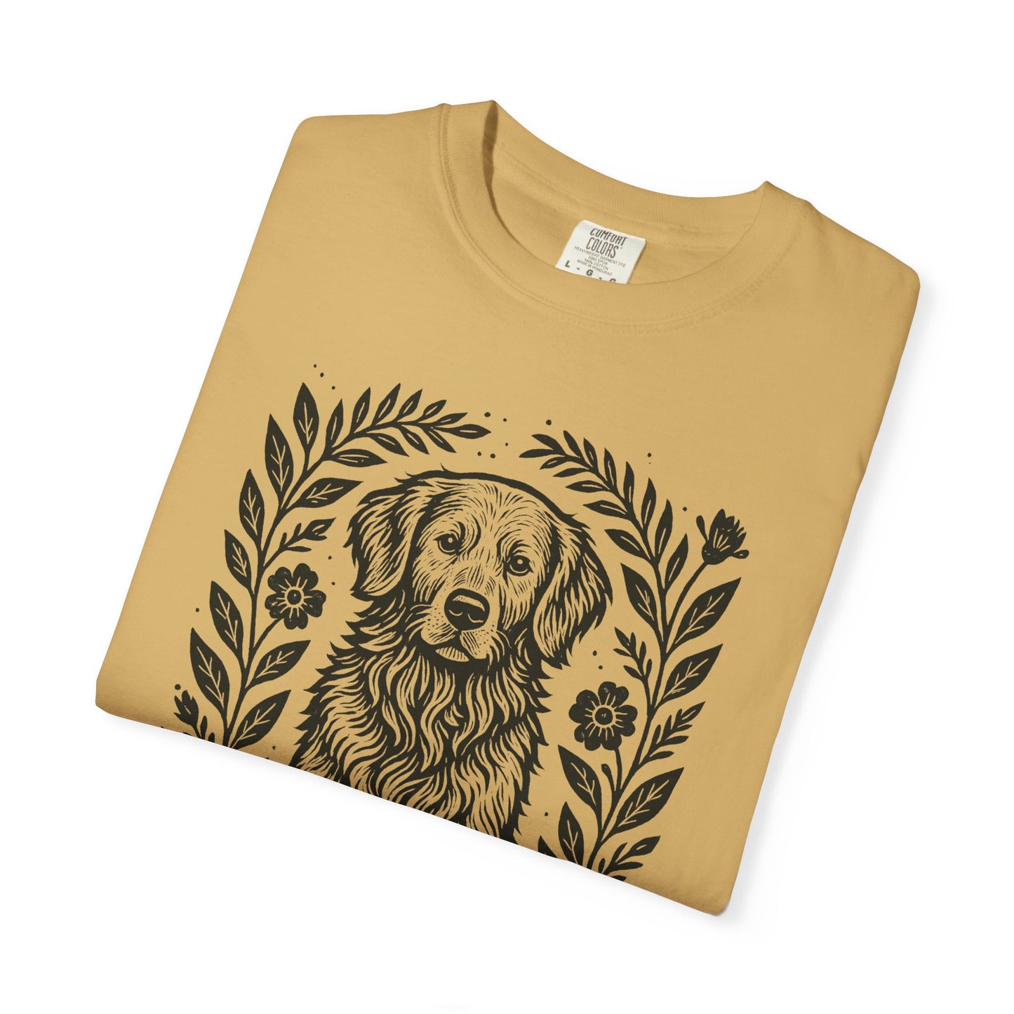 Golden Retriever Illustration T-shirt | Floral Laurel Dog Portrait Comfort Colors Dog Lovers T-shirt