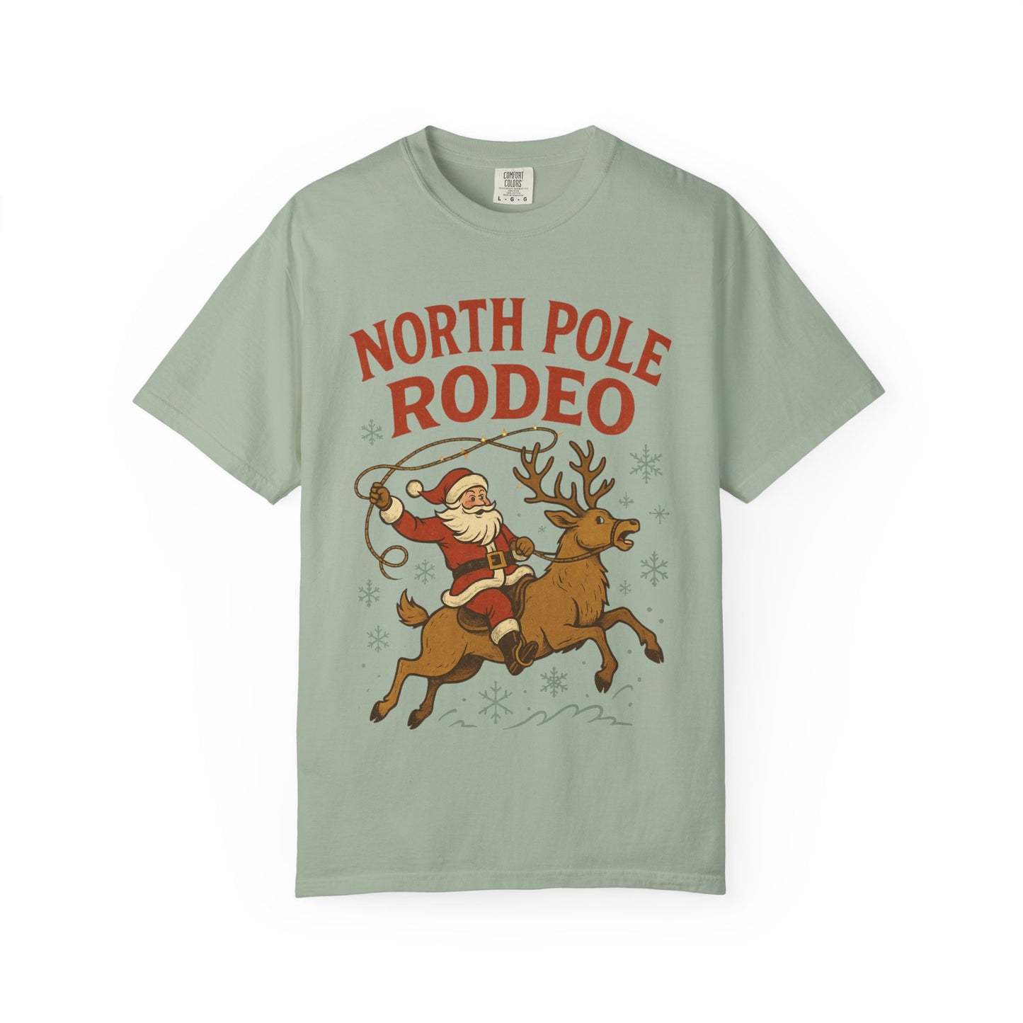 North Pole Rodeo T-shirt | Santa Riding Reindeer, Christmas Western Graphic, Comfort Colors