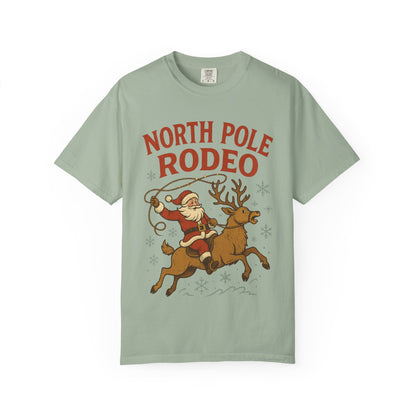 North Pole Rodeo T-shirt | Santa Riding Reindeer, Christmas Western Graphic, Comfort Colors