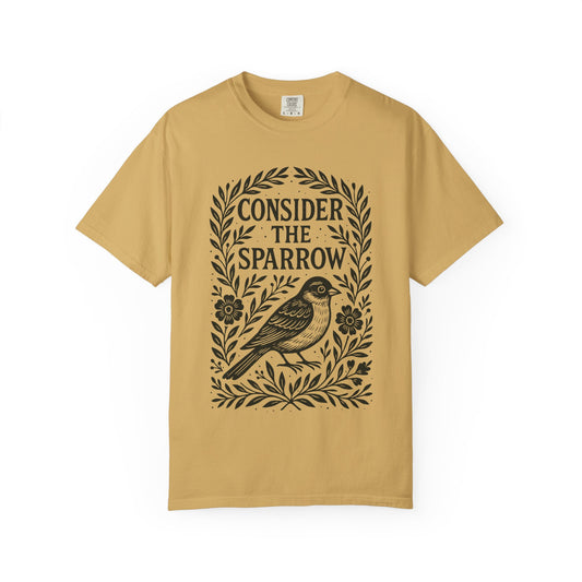 Consider the Sparrow bird illustration T-shirt | floral wreath typography faith Comfort Colors T-shirt