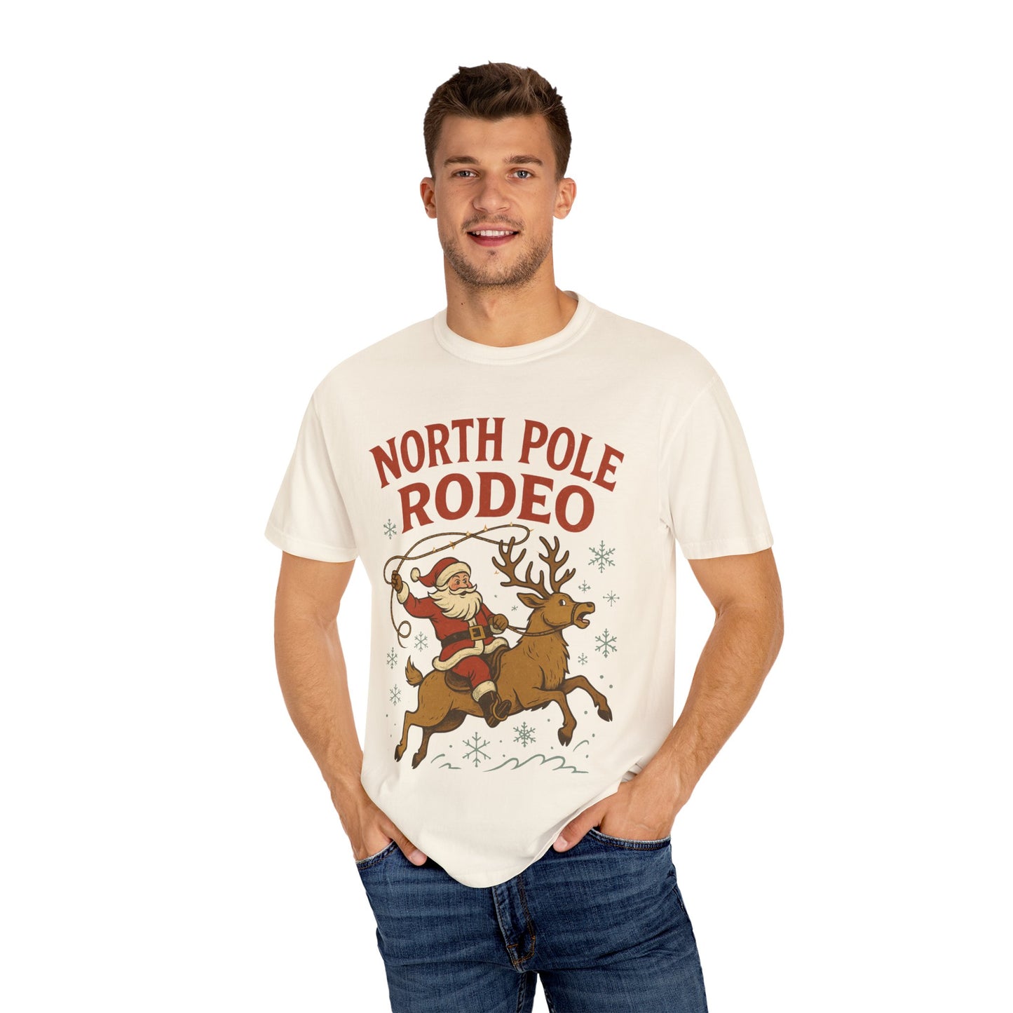 North Pole Rodeo T-shirt | Santa Riding Reindeer, Christmas Western Graphic, Comfort Colors