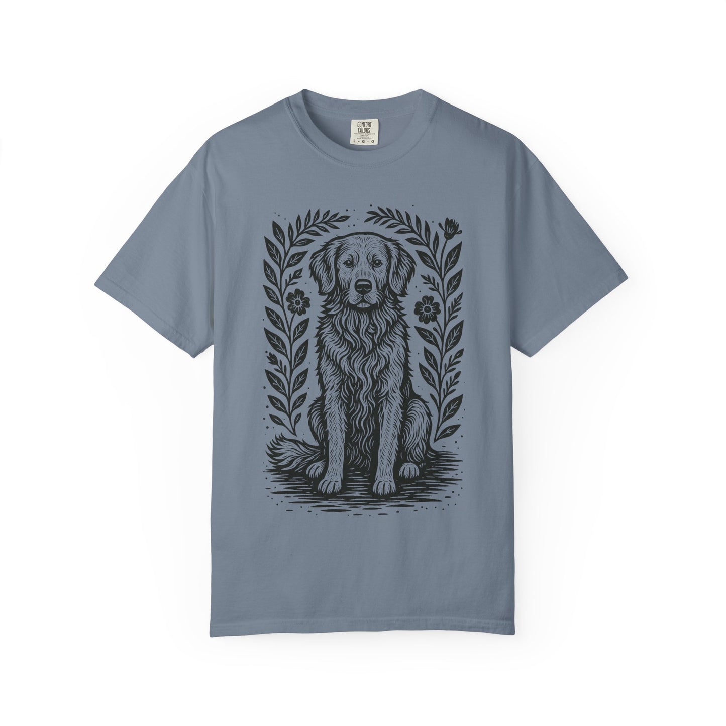 Golden Retriever Illustration T-shirt | Floral Laurel Dog Portrait Comfort Colors Dog Lovers T-shirt