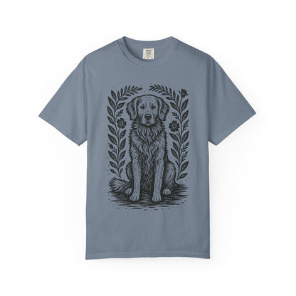 Golden Retriever Illustration T-shirt | Floral Laurel Dog Portrait Comfort Colors Dog Lovers T-shirt
