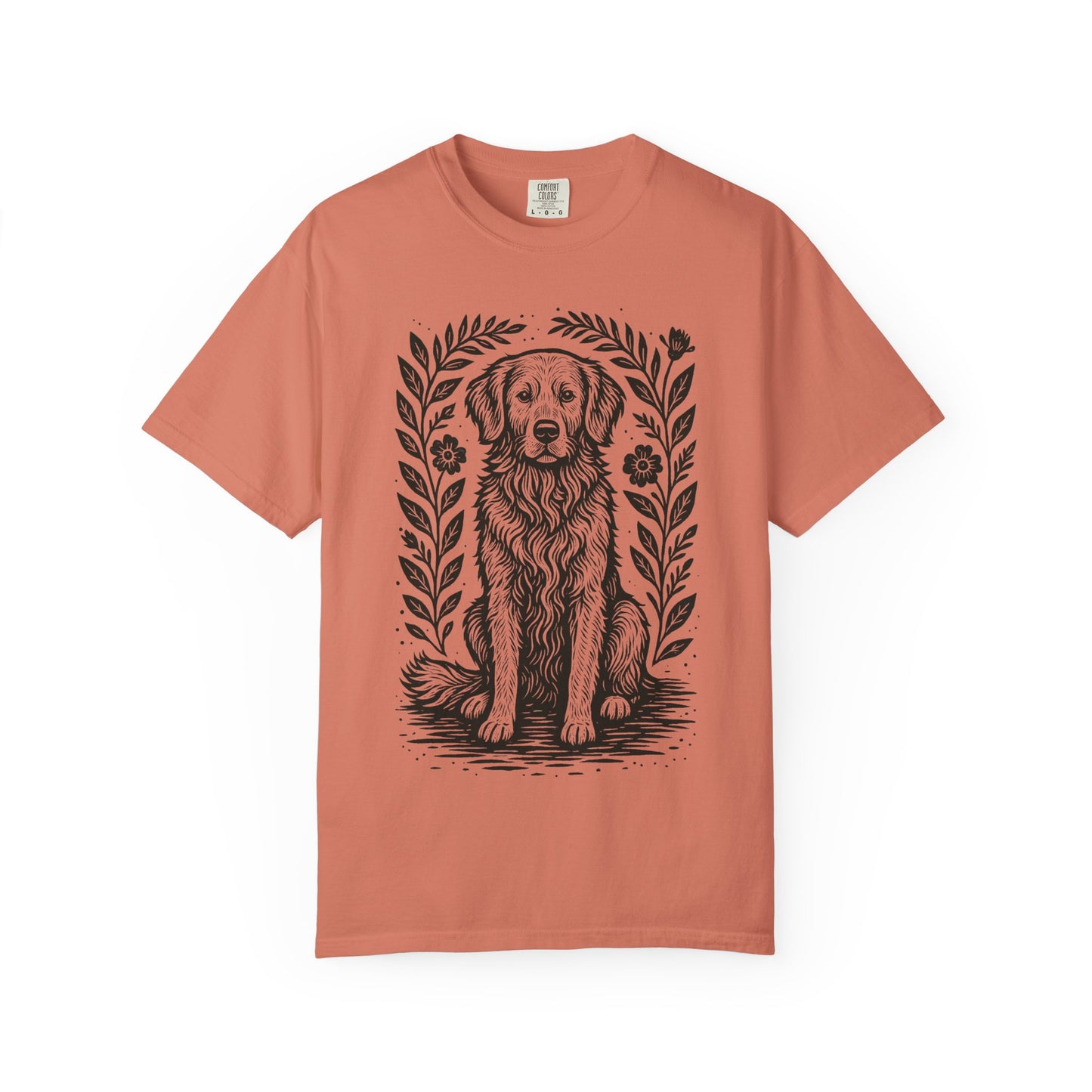 Golden Retriever Illustration T-shirt | Floral Laurel Dog Portrait Comfort Colors Dog Lovers T-shirt