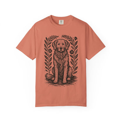 Golden Retriever Illustration T-shirt | Floral Laurel Dog Portrait Comfort Colors Dog Lovers T-shirt