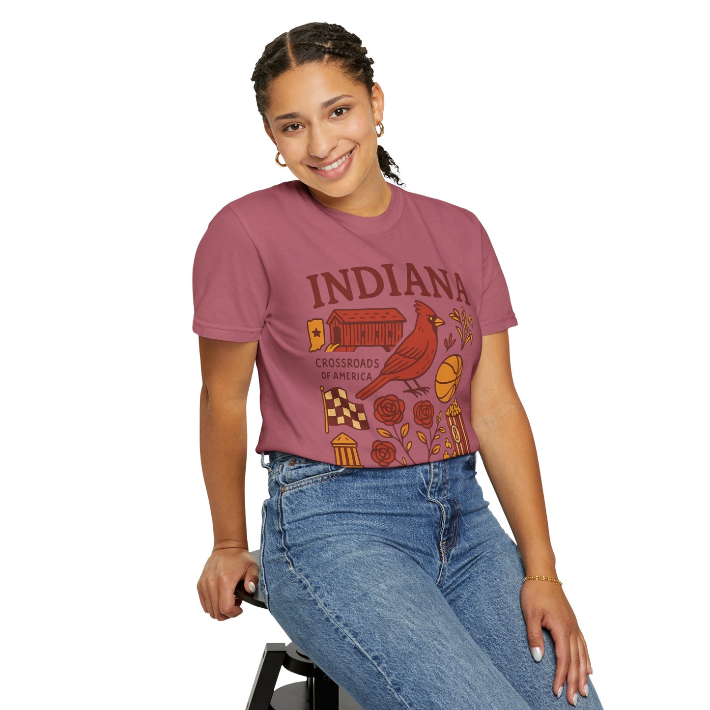 Indiana state symbols Cardinal & Hoosier Icons T-Shirt | Crossroads of America design Comfort Colors