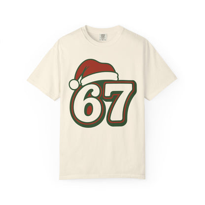 Santa Hat Number 67 T-Shirt | Holiday Sports Jersey Style, Comfort Colors