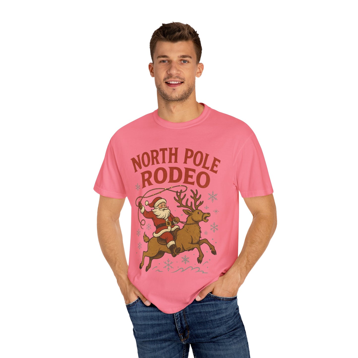 North Pole Rodeo T-shirt | Santa Riding Reindeer, Christmas Western Graphic, Comfort Colors