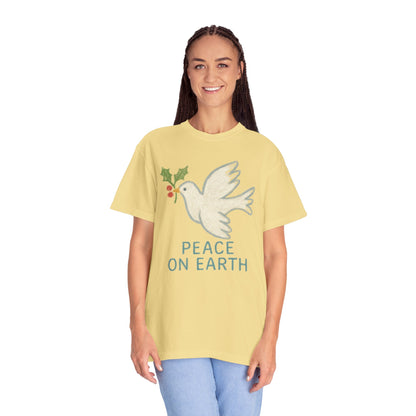 Peace on Earth Dove T-shirt | Holiday Dove with Holly Branch Comfort Colors T-Shirt