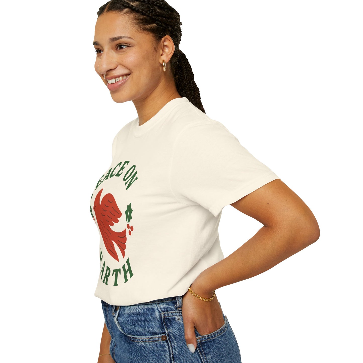 Peace On Earth Dove T-Shirt | Christmas holiday bird typography, Comfort Colors t-shirt