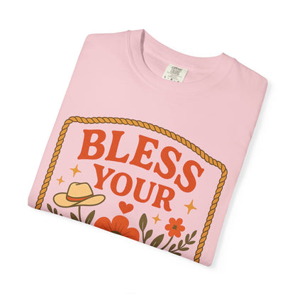 Bless Your Heart T-shirt | Floral Western Hat Horseshoe Design, Comfort Colors