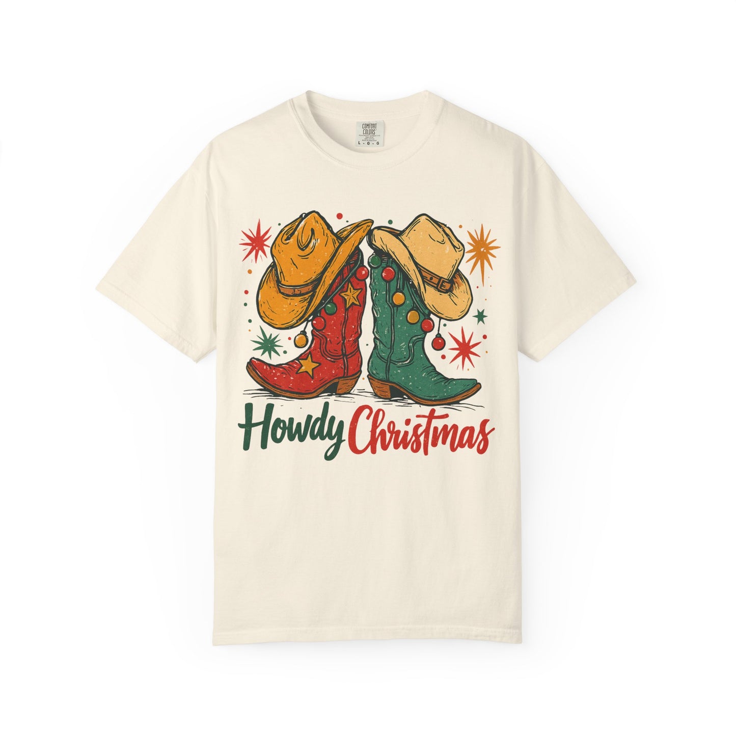 Howdy Christmas Cowboy Boots and Hats T-Shirt | Western Holiday Graphic, Comfort Colors