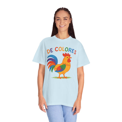De Colores Comfort Colors Rooster T-shirt, Colorful Unisex Tee, Vibrant Rooster Shirt, Rainbow Chicken Top, Chicken Lover Gift