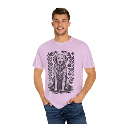 Golden Retriever Illustration T-shirt | Floral Laurel Dog Portrait Comfort Colors Dog Lovers T-shirt