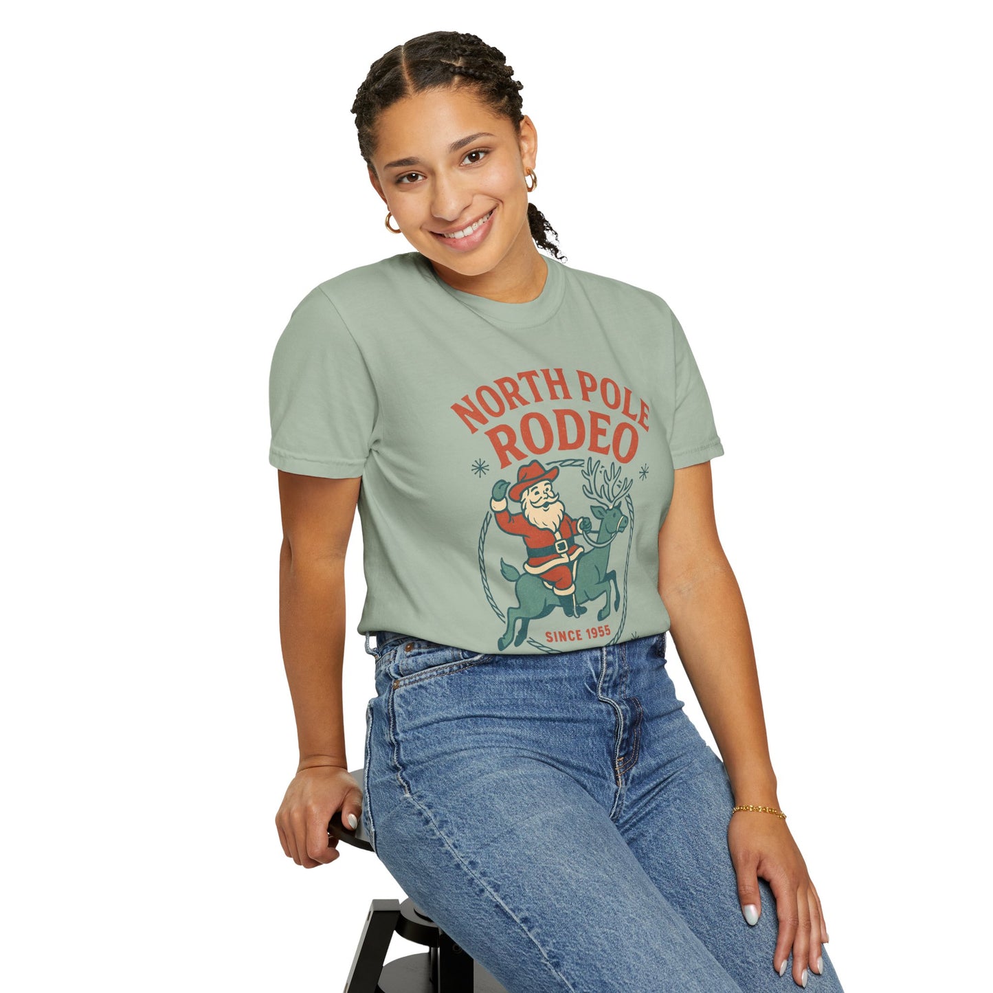 North Pole Rodeo Comfort Colors Tshirt, Christmas Unisex Tee, Holiday Graphic Shirt, Soft Cotton Top, Festive Apparel