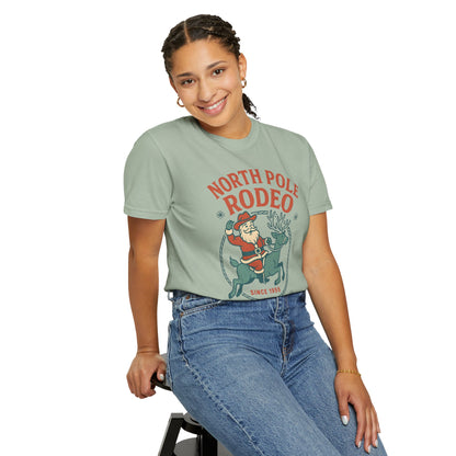 North Pole Rodeo Comfort Colors Tshirt, Christmas Unisex Tee, Holiday Graphic Shirt, Soft Cotton Top, Festive Apparel