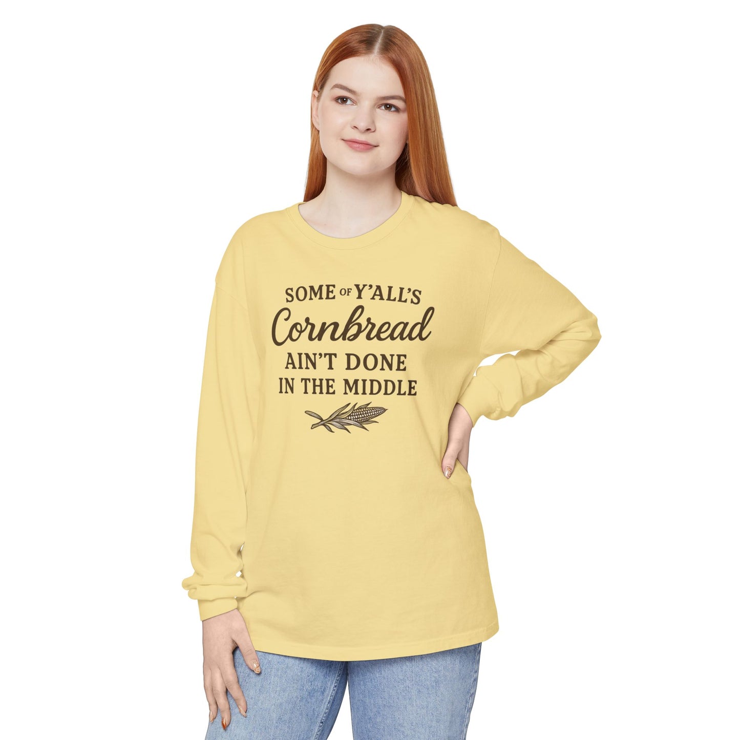 Cornbread Lovers Long Sleeve Tee, Funny Gift for Foodies, Cozy Casual Style, Perfect for Thanksgiving or BBQ, Southern humor