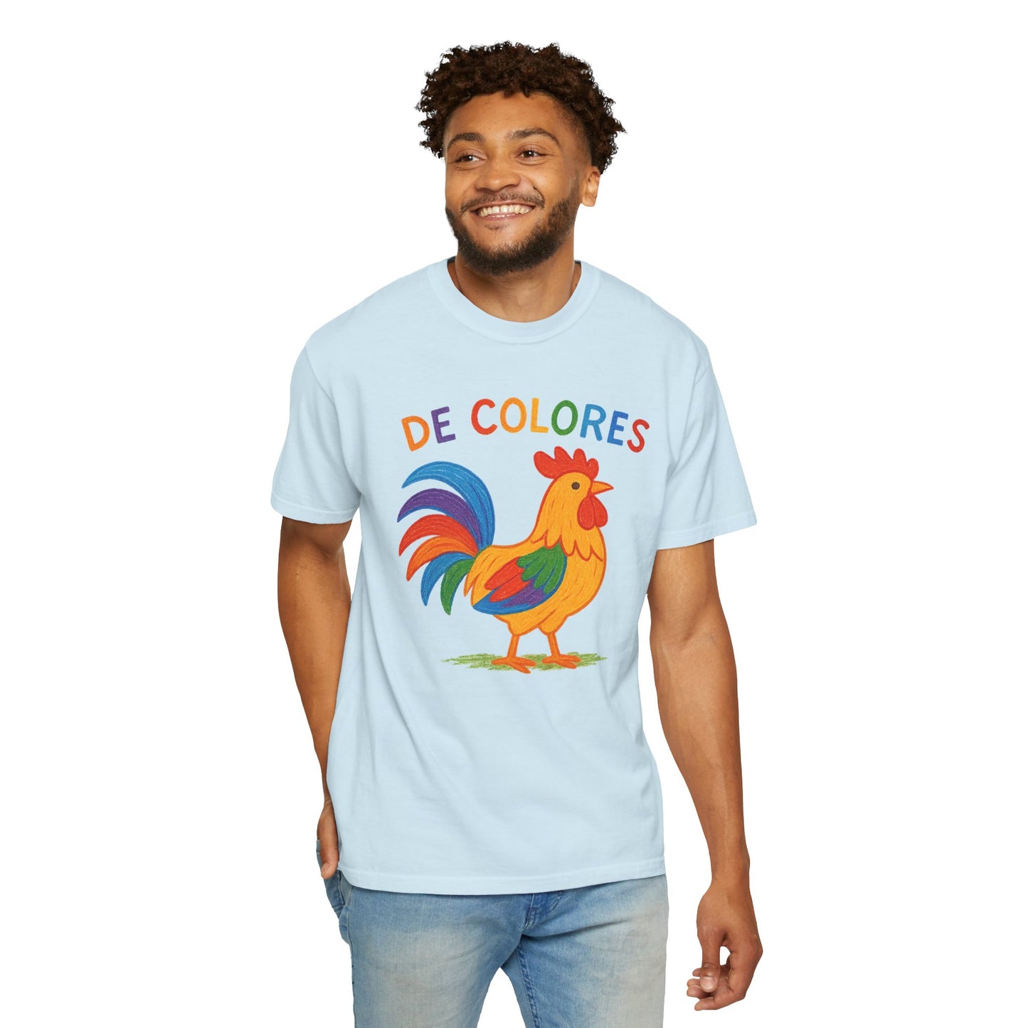 De Colores Comfort Colors Rooster T-shirt, Colorful Unisex Tee, Vibrant Rooster Shirt, Rainbow Chicken Top, Chicken Lover Gift