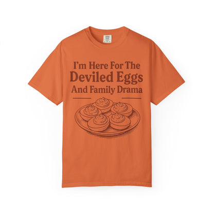Thanksgiving Deviled Eggs Unisex Garment-Dyed T-shirt, Family Drama Holiday Tee, Funny Turkey Day Shirt, Fall Comfort Colors tshirt