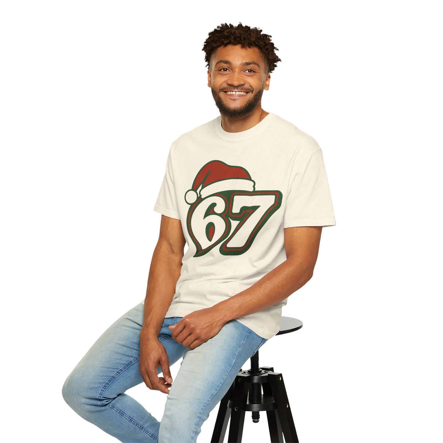 Santa Hat Number 67 T-Shirt | Holiday Sports Jersey Style, Comfort Colors