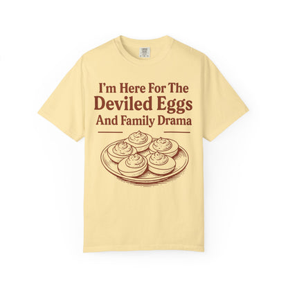 Thanksgiving Deviled Eggs Unisex Garment-Dyed T-shirt, Family Drama Holiday Tee, Funny Turkey Day Shirt, Fall Comfort Colors tshirt