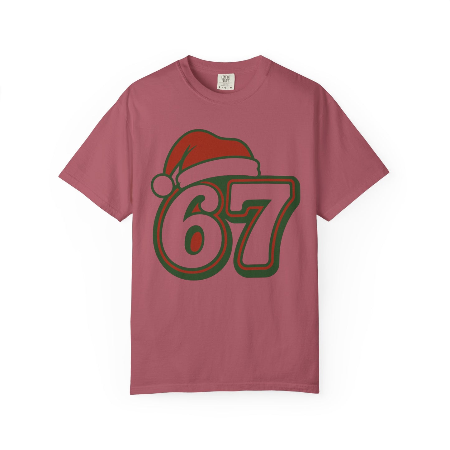 Santa Hat Number 67 T-Shirt | Holiday Sports Jersey Style, Comfort Colors