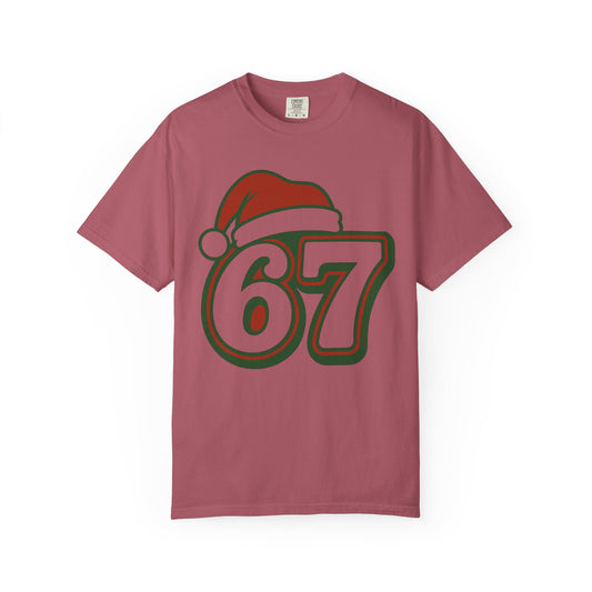 Santa Hat Number 67 T-Shirt | Holiday Sports Jersey Style, Comfort Colors