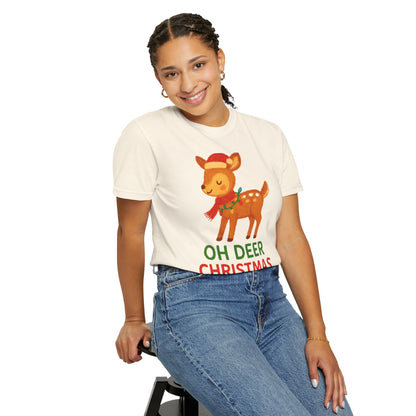 Oh Deer, Christmas is Here Comfort Colors T-shirt - Holiday Season Apparel, Festive Reindeer Tee, Winter Celebration Shirt, Christmas Gift