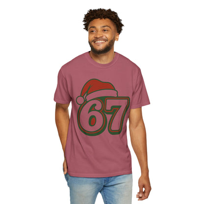Santa Hat Number 67 T-Shirt | Holiday Sports Jersey Style, Comfort Colors