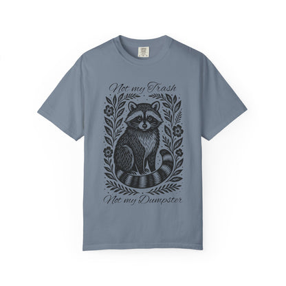 Woodcut Raccoon Illustration T-Shirt | Forest Animal Tee, Wildlife lover Comfort Colors T-shirt, Not my Trash Funny shirt