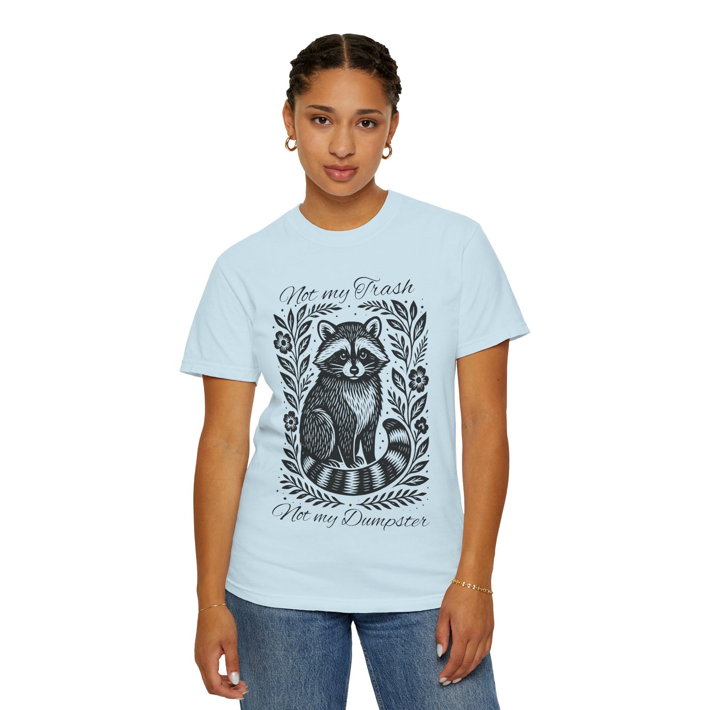 Woodcut Raccoon Illustration T-Shirt | Forest Animal Tee, Wildlife lover Comfort Colors T-shirt, Not my Trash Funny shirt