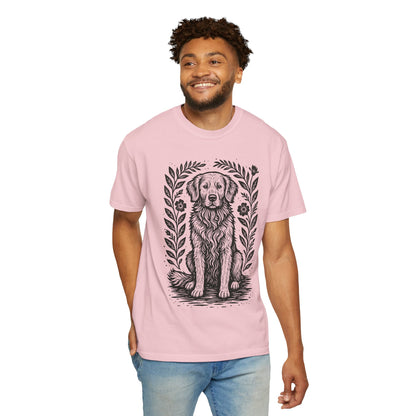 Golden Retriever Illustration T-shirt | Floral Laurel Dog Portrait Comfort Colors Dog Lovers T-shirt