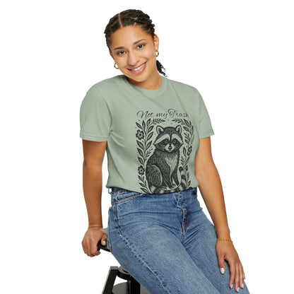 Woodcut Raccoon Illustration T-Shirt | Forest Animal Tee, Wildlife lover Comfort Colors T-shirt, Not my Trash Funny shirt