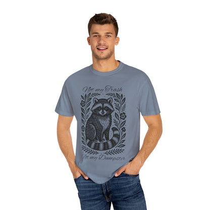 Woodcut Raccoon Illustration T-Shirt | Forest Animal Tee, Wildlife lover Comfort Colors T-shirt, Not my Trash Funny shirt