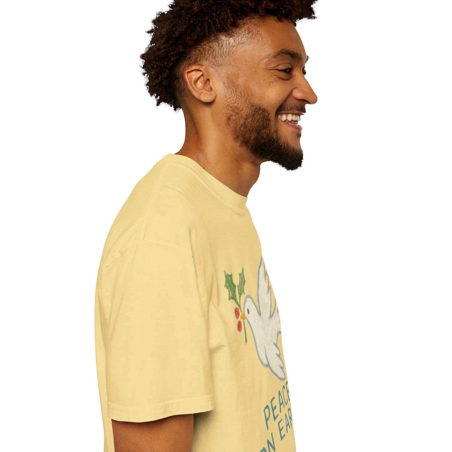 Peace on Earth Dove T-shirt | Holiday Dove with Holly Branch Comfort Colors T-Shirt