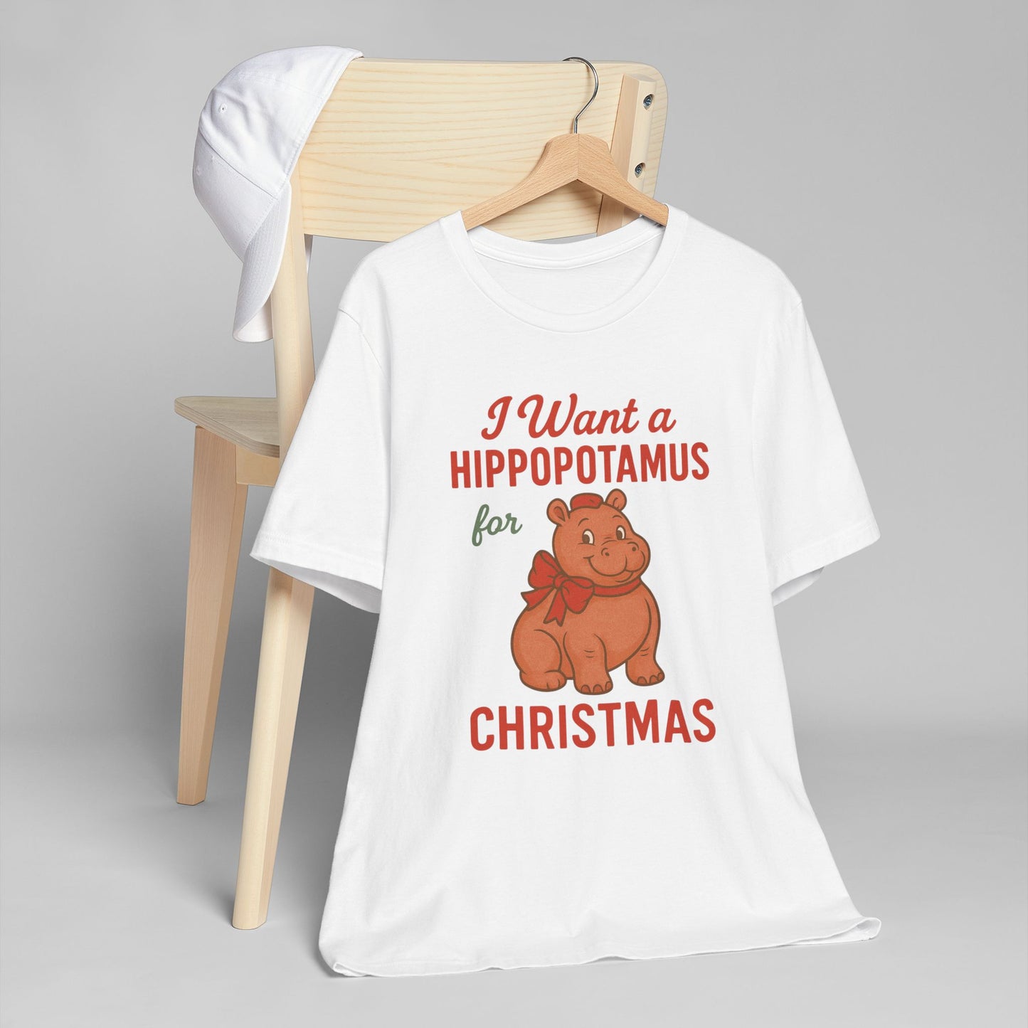 Christmas Hippopotamus Unisex Jersey T-Shirt, Funny Holiday Tee, Gift for Animal Lovers, Cute Christmas Shirt, Hippo Enthusiast Apparel