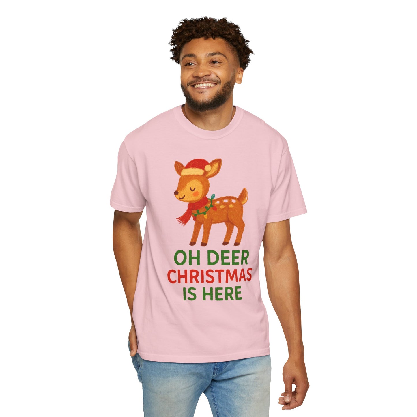 Oh Deer, Christmas is Here Comfort Colors T-shirt - Holiday Season Apparel, Festive Reindeer Tee, Winter Celebration Shirt, Christmas Gift
