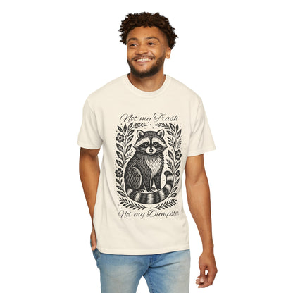 Woodcut Raccoon Illustration T-Shirt | Forest Animal Tee, Wildlife lover Comfort Colors T-shirt, Not my Trash Funny shirt