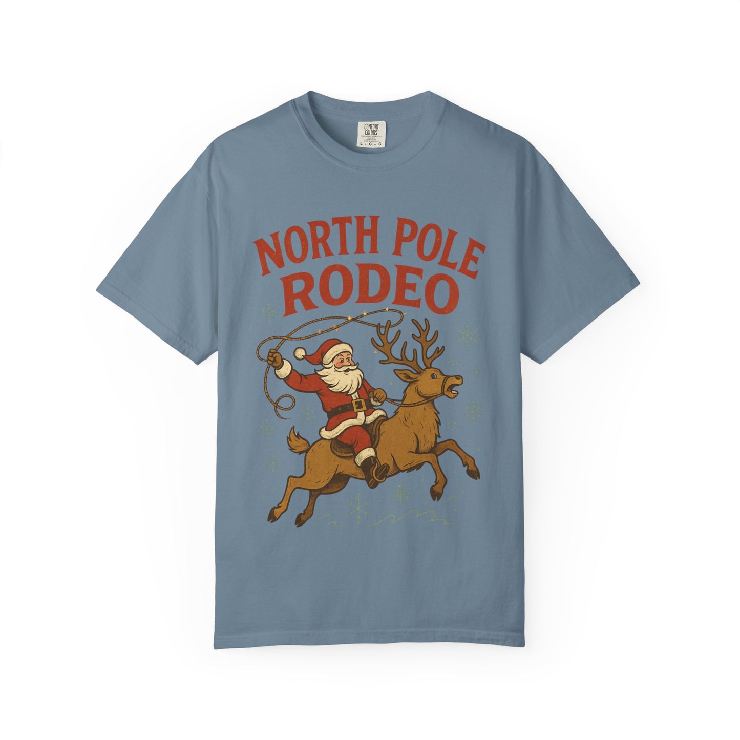 North Pole Rodeo T-shirt | Santa Riding Reindeer, Christmas Western Graphic, Comfort Colors