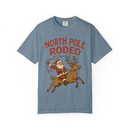 North Pole Rodeo T-shirt | Santa Riding Reindeer, Christmas Western Graphic, Comfort Colors
