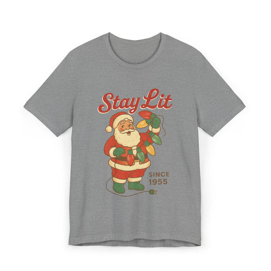 Stay Lit Vintage Santa T-Shirt, Funny Christmas Tee, Holiday Apparel, Unisex Holiday Shirt, Christmas Gift, Festive Wear