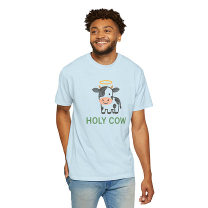 Holy Cow cartoon cow with halo T-Shirt | Cute farm animal tee Comfort Colors t-shirt