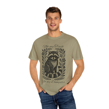 Woodcut Raccoon Illustration T-Shirt | Forest Animal Tee, Wildlife lover Comfort Colors T-shirt, Not my Trash Funny shirt