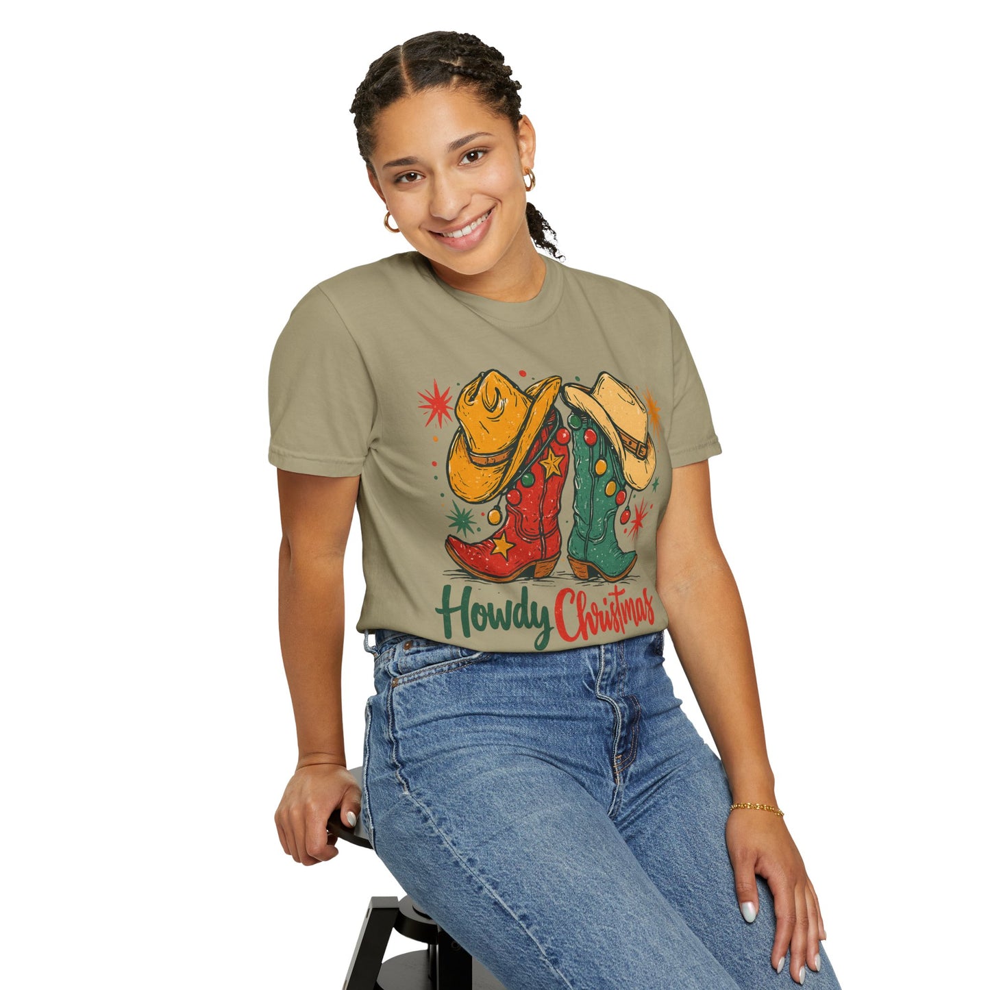 Howdy Christmas Cowboy Boots and Hats T-Shirt | Western Holiday Graphic, Comfort Colors