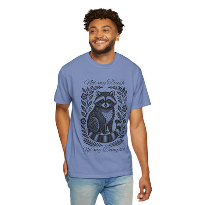 Woodcut Raccoon Illustration T-Shirt | Forest Animal Tee, Wildlife lover Comfort Colors T-shirt, Not my Trash Funny shirt