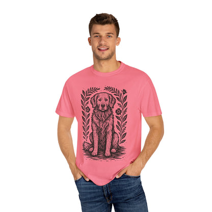Golden Retriever Illustration T-shirt | Floral Laurel Dog Portrait Comfort Colors Dog Lovers T-shirt
