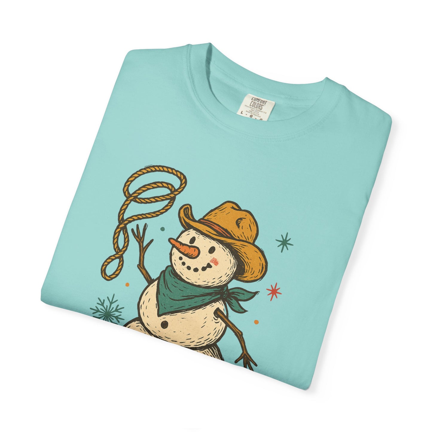 Snow Long Comfort Colors Western Snowman T-shirt - Winter Holiday Tee, Unisex Shirt, Christmas Gift, Festive Graphic Top, Seasonal Apparel