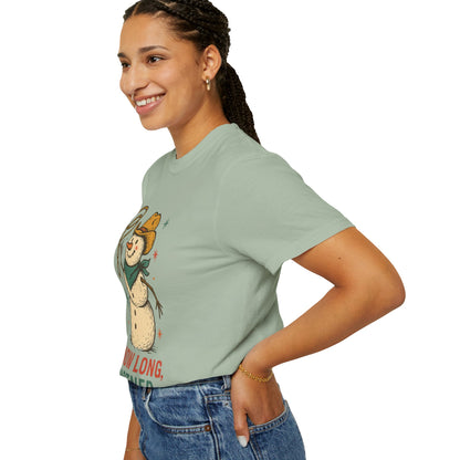 Snow Long Comfort Colors Western Snowman T-shirt - Winter Holiday Tee, Unisex Shirt, Christmas Gift, Festive Graphic Top, Seasonal Apparel