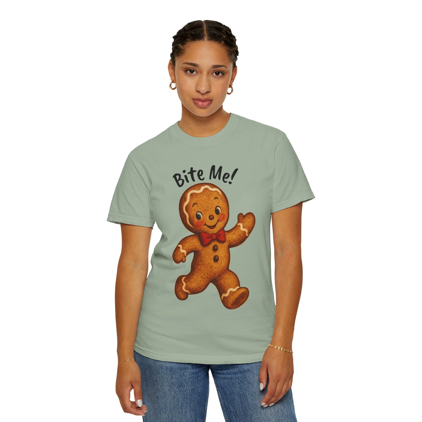 Cute Gingerbread Cookie T-Shirt | Retro Holiday Baking Graphic, Comfort Colors, Bite Me